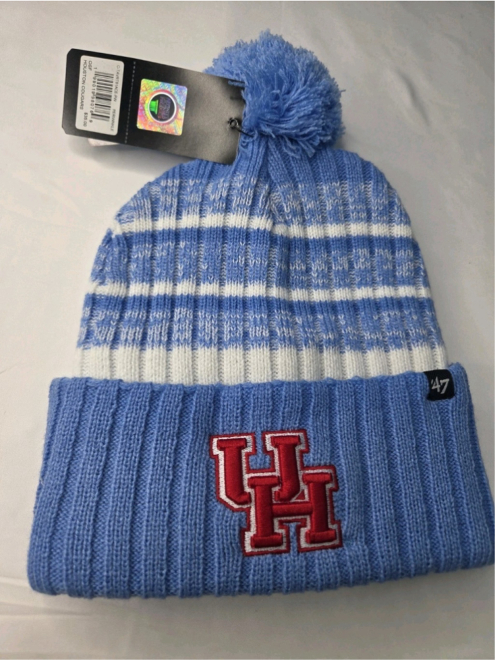 '47 Houston Cougars Cuffed Pom Knit Beanie Periwinkle White NWT #48